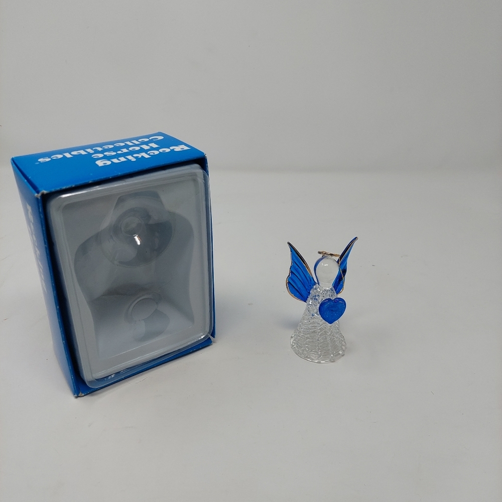Rocking Horse Collectibles Hand Spun Glass Angel Ornament Blue Gold Christmas